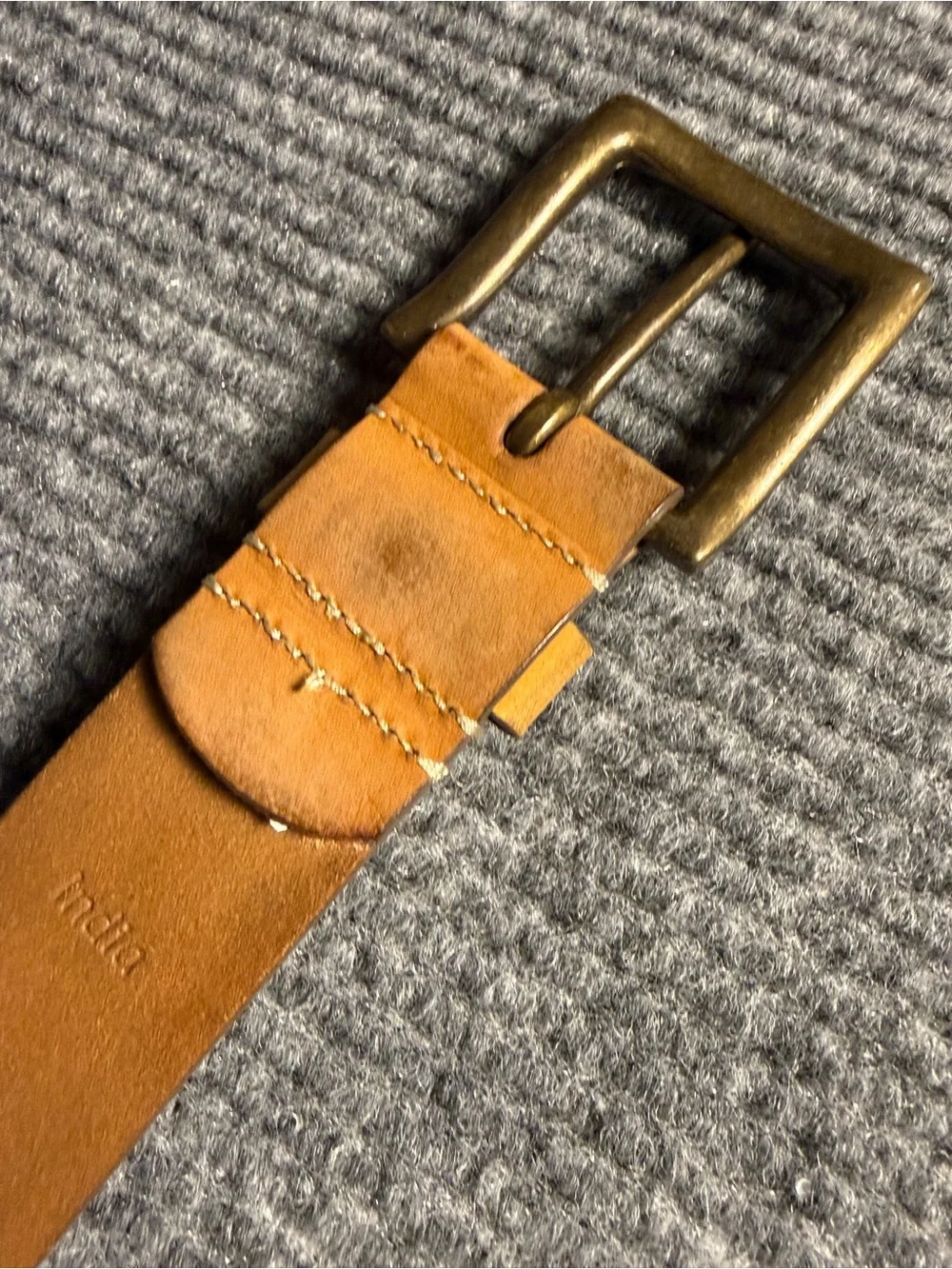 Timberland Men's Tan Leather Belt with Antique Brass Buckle